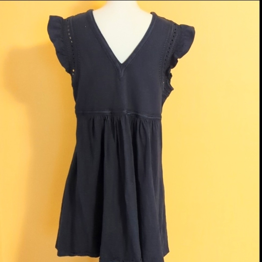 Boden Empire Detail Navy Ruffle Sleeve Jersey Dress Size 12 - Picture 7 of 10